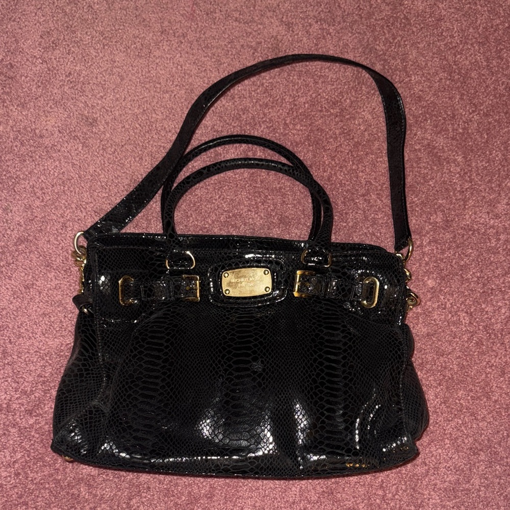 Michael Kors Snakeskin Black Shoulder Bag with Gold Details